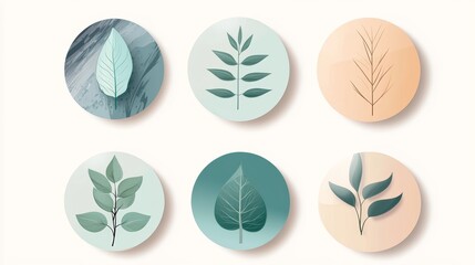 Wall Mural - A collection of elegant leaf icons in various colors and styles, perfect for nature-themed projects and eco-friendly designs.