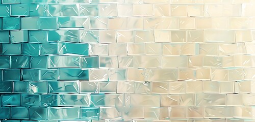 Wall Mural - minimalist crystal brick wall in dual shades of teal and ivory, abstract background