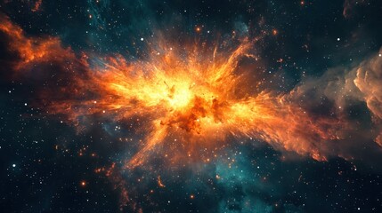Wall Mural - fiery explosion of gases and dust particles in deep space, representing the birth of the universe th