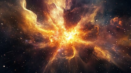 Wall Mural - fiery explosion of particles and gases in space, illustrating the intense moment of the universe's c