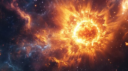 Wall Mural - glowing nebula and galaxy formations in a cosmic explosion scene, showing the moment of the big bang