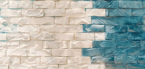 Wall Mural - minimalist crystal brick wall in dual shades of ocean blue and ivory, tranquil abstract background