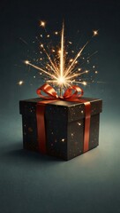 Celebration gift box with a sparkler for holiday designs.