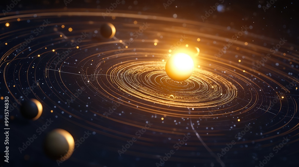 Solar system model showing planets orbiting a central star Stock ...