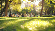 © Anoo - Enjoying a sunny day in a bustling city park with picnics, games, and social gatherings for all ages
