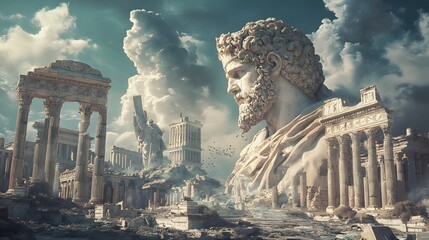 Wall Mural - 11. An ancient Roman god surrounded by architectural ruins