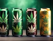 © MRSUTIN - Collection of beverage cans with a cannabis theme.