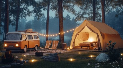 Wall Mural - Camping Adventure in the Forest