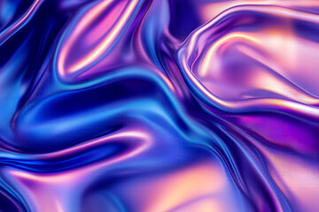 Wall Mural - 3d render Metallic liquid background. Abstract neon texture. Rainbow 3d holographic foil. Wavy glossy surface in blue and purple colors Background