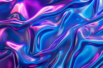 Wall Mural - 3d render metallic liquid background. abstract neon texture. rainbow 3d holographic foil. wavy gloss