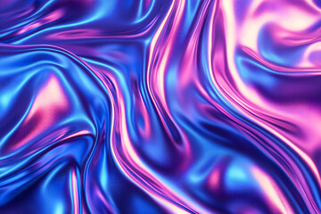 Wall Mural - 3d render metallic liquid background. abstract neon texture. rainbow 3d holographic foil. wavy gloss