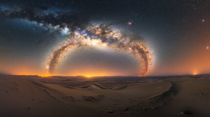 Wall Mural - milky way galaxy core glowing brightly above a vast desert, its swirling arms visible against the cl