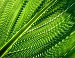 Wall Mural - Emerald sunlit corn leaf in macro focus - a detailed view highlighting texture and diagonal angle