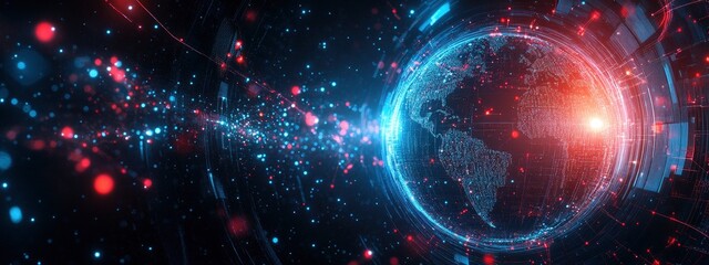Wall Mural - close-up of a holographic interface displaying a virtual globe, data points glowing softly in red an
