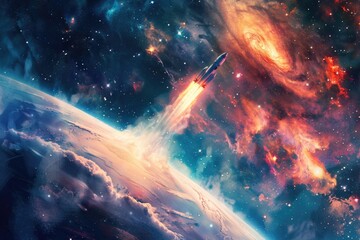 Wall Mural - a space shuttle soaring through the vast expanse of a star-filled galaxy