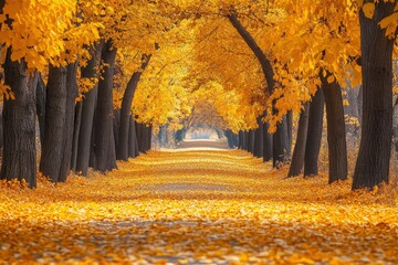 Wall Mural - Autumn alley in the park with yellow leaves. Colorful autumn background.geneative ai