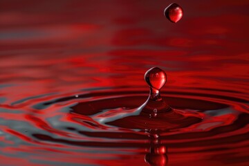 Wall Mural - A single water droplet on a red background