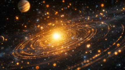 Wall Mural - bright star surrounded by planets and cosmic dust, with its life at its peak in the main sequence ph