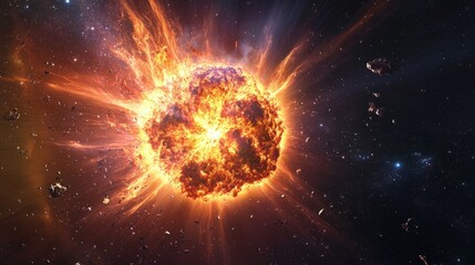Wall Mural - bright supernova explosion, sending shockwaves and debris outward from a dying star in deep space