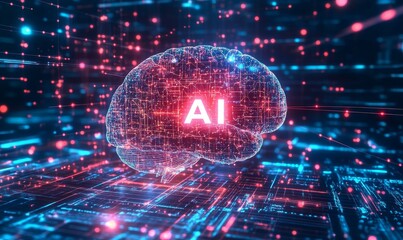 AI brain digital network glowing.