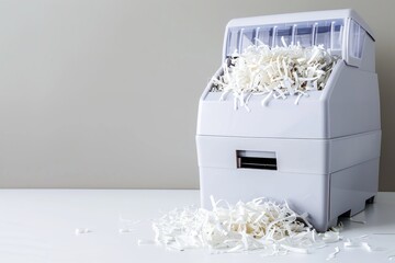 Canvas Print - A paper shredder sits on top of a table, ready for use