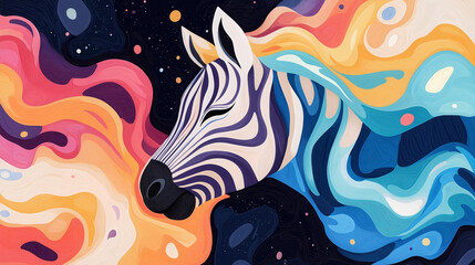 Abstract Rainbow Zebra with glowing stripes