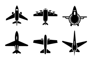 set of aircraft US Army aeroplane. American plane collection silhouette vector illustration black 