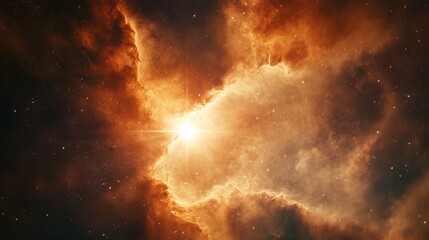 Wall Mural - newborn star forming from a dense cloud of gas and dust, with bright light emerging from the nebula