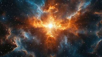 Wall Mural - newborn star forming from a dense cloud of gas and dust, with bright light emerging from the nebula