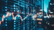 © fotofabrika - Dynamic stock market graph illustrating trading activities at night, showcasing fluctuations on a digital display in a bustling city