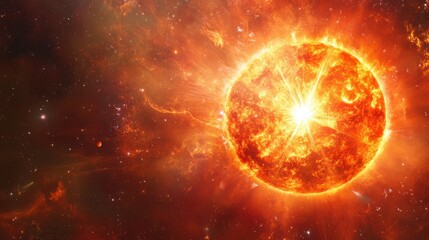 Wall Mural - star in its red giant phase, glowing brightly with visible solar winds and expanding into space