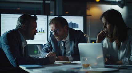 Wall Mural - Group of people gathered around a table with a laptop, possibly for a meeting or conference