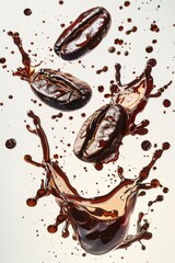 Poster - A group of coffee beans fall into a cup, ready for brewing