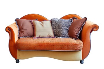 Canvas Print - A bright orange couch with soft pillows on top, perfect for a modern living room or office space