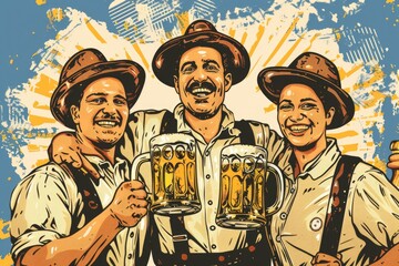 Wall Mural - Three people having fun with beer, great for party or social event