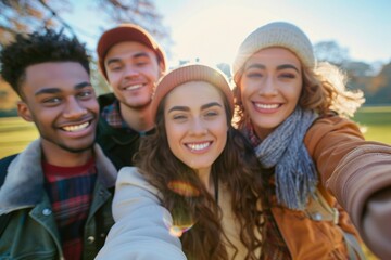 Poster - A group of friends smiling and taking a selfie in a park