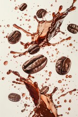 Poster - A cup of coffee spills onto a pile of freshly roasted coffee beans