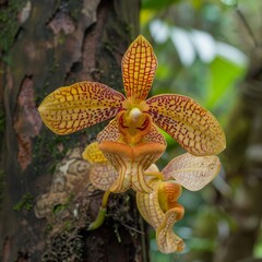 Poster - Orchid's Embrace on Ancient Trunk