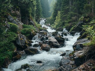 Sticker - Cascading Mountain Stream in Alpine Wilderness