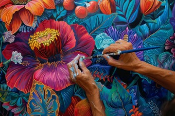 Canvas Print - Vibrant Brushstrokes: Muralist At Work