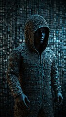 Wall Mural - Cyber lock shielding a 3D human silhouette made of binary code.