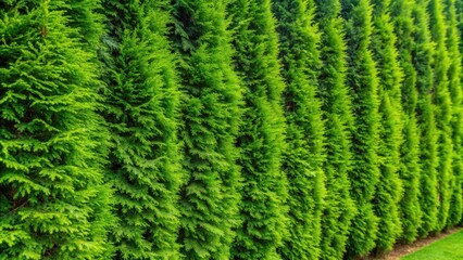 Lush Thuja Hedge with Vibrant Green Texture Background Ideal for Natural Screens