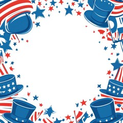 Colorful patriotic border with stars and hats perfect for Independence Day celebrations or festive events, greeting card with copy space in the middle