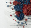 © Shootdiem - Dark blue and red christmas winter composition. Christmas greeting card design in paper cut style.