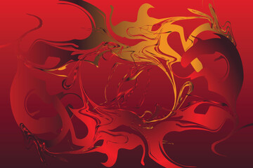 Wall Mural - Abstract fluid art with flowing shapes in vibrant red tones.