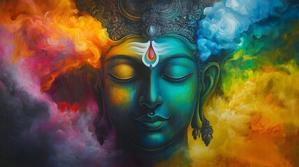 Wall Mural - 86. A vibrant deity of creativity painting the world with colors