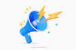 © accogliente - 3D Blue megaphone and flash lightnings. Special offer. Social media promotion. Marketing time concept. Loudspeaker or speaker object. Realistic design emoji icon. 3D Vector illustration