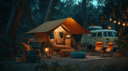 Wall Mural - Camping Adventure in the Woods