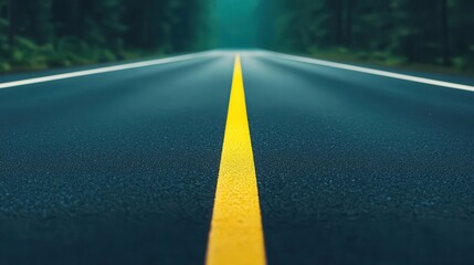 Wall Mural - Empty highway with subtle light from a distant car, creating a faint glow on the horizon, distant car light, approaching presence