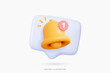 © accogliente - 3D Speech bubble message with bell and new notification. Social media reminder. Chat notice. Subscribe to newsletter. Realistic design emoji icon isolated on white. 3D Vector illustration